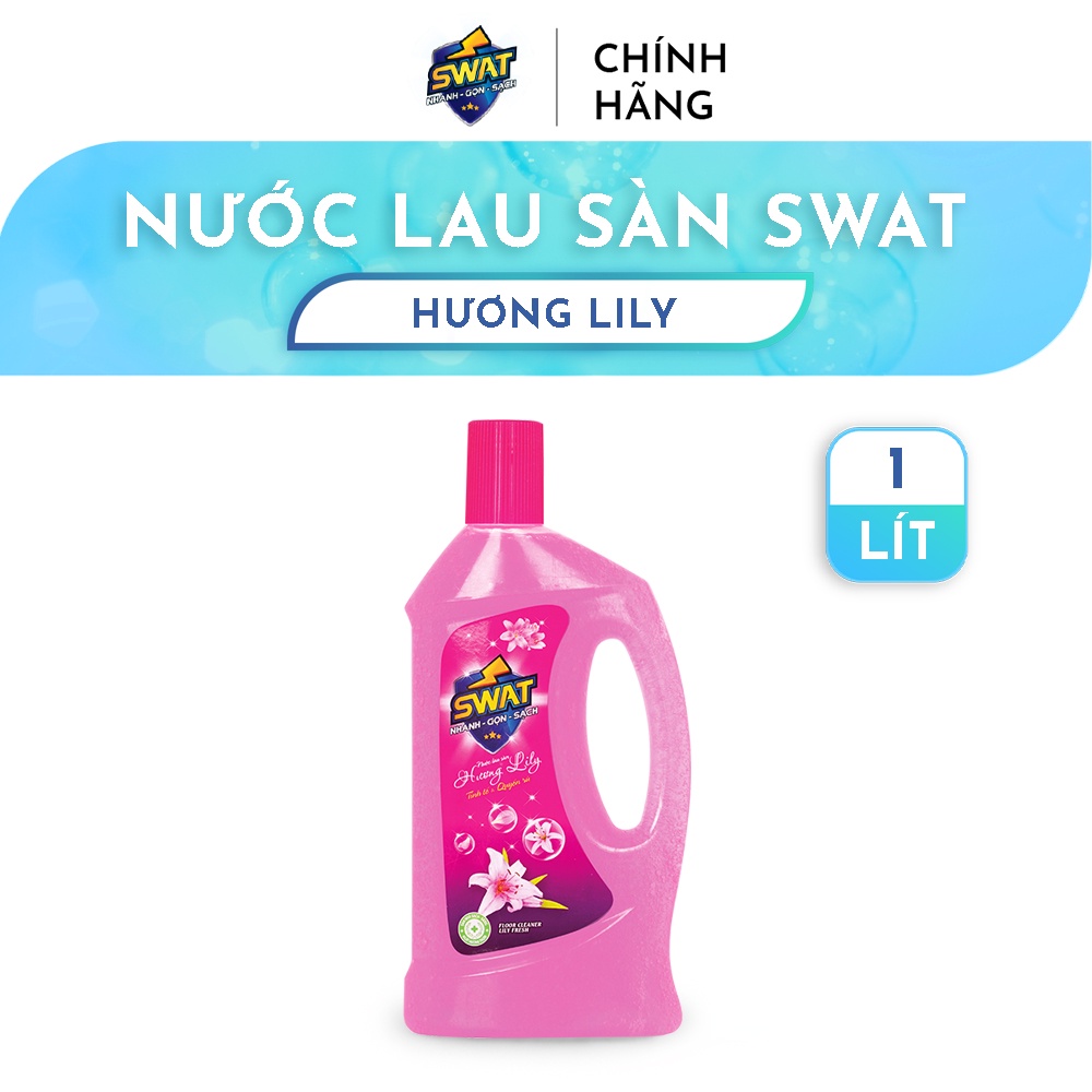 Nước lau sàn swat hương lily siêu sạch thơm lâu chai 1l tiện lợi