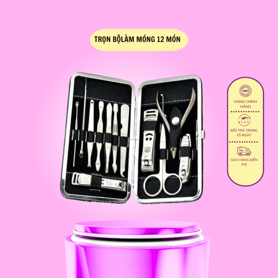Quà tặng _bộ dụng cụ 12 món làm móng , bộ dụng cụ lấy khoé , bấm da , bấm móng , lấy da