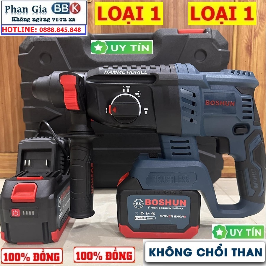 Máy Khoan Đục Bê Tông Pin 3 Chức Năng Boshun BS-G2803H, Lực Đập 2.6J, Đầu Trục SDS, Ruột Đồng 100%, Máy Khoan Pin BắnVíT