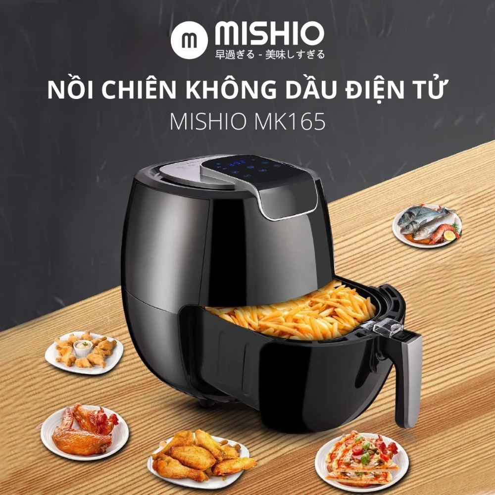 Nồi chiên không dầu điện tử Mishio MK165 9L (5.5L) – màu đen nồi chiên lớn điều khiển cảm ứng, thiết kế cảm ứng sang trọng, độc đáo