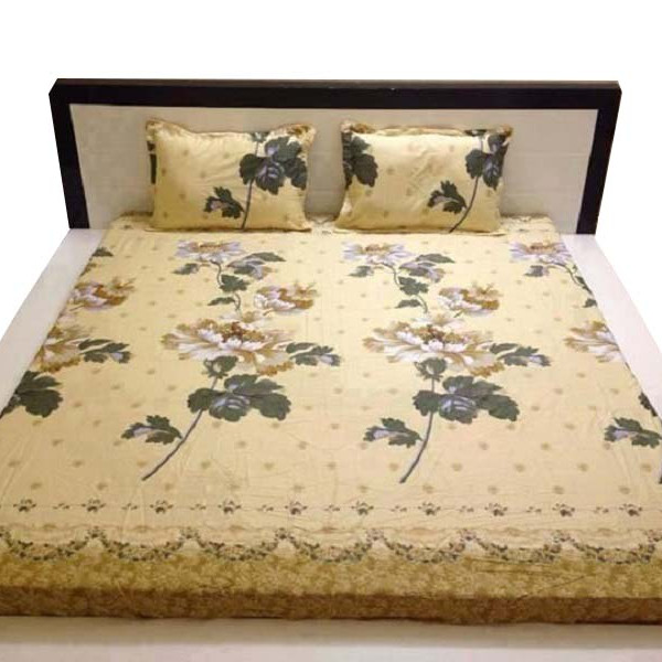 Bộ Ga Gối 3 Món Mẫu Hoa Cúc Vàng Cotton Poly Bền Màu Không Xù (1 Drap bo chun + 2 vỏ gối )