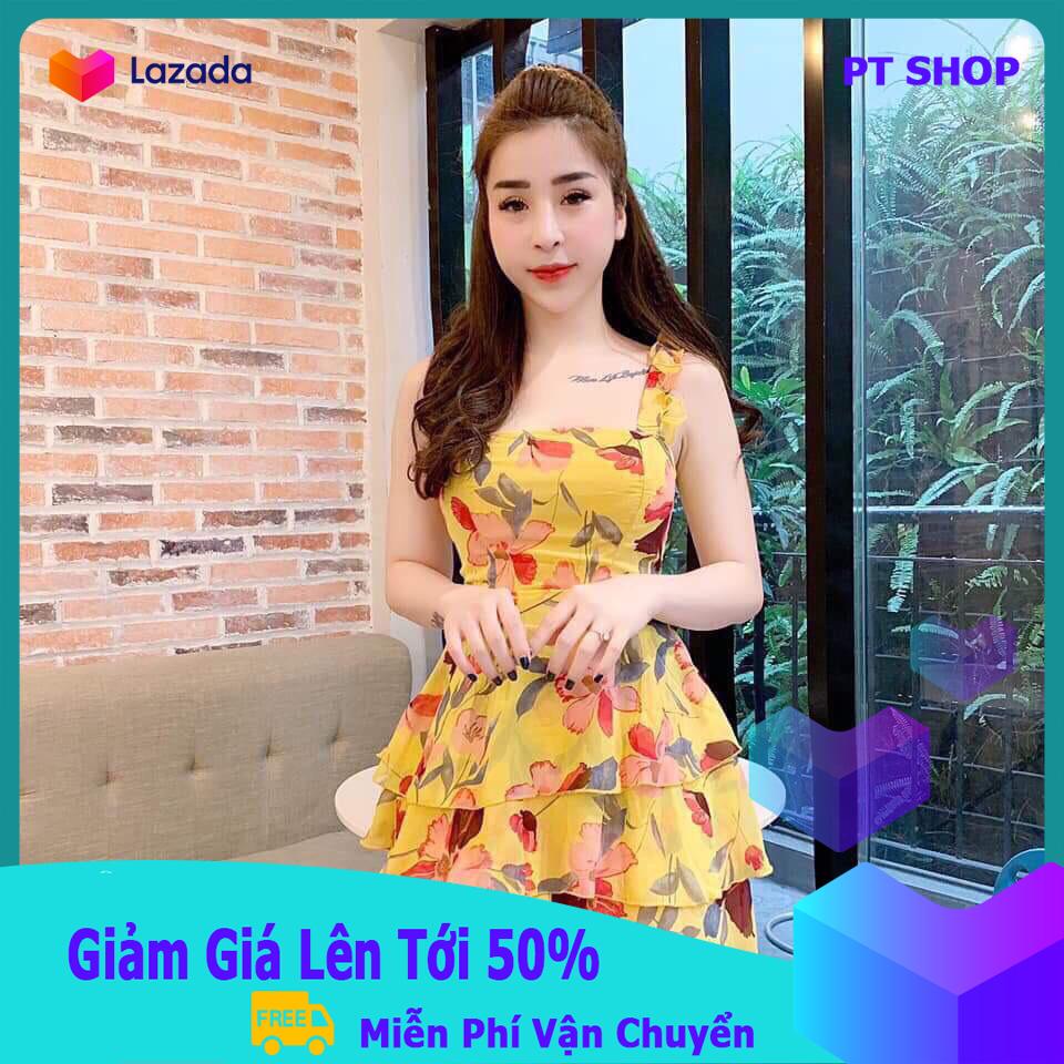 Đầm voan hoa 2 dây cánh tiên thời trang pt shop
