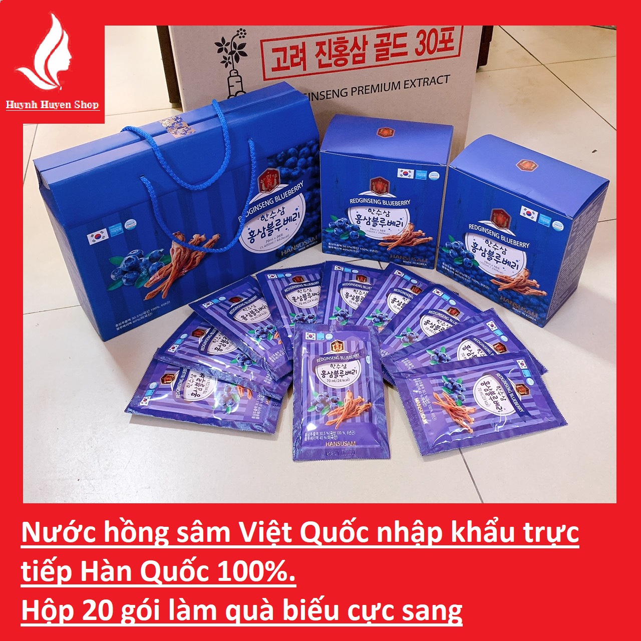 [Auth-Giá sỉ] Nước uống hồng sâm Việt Quốc HanSusam Hàn Quốc hộp 20 gói DATE MỚI