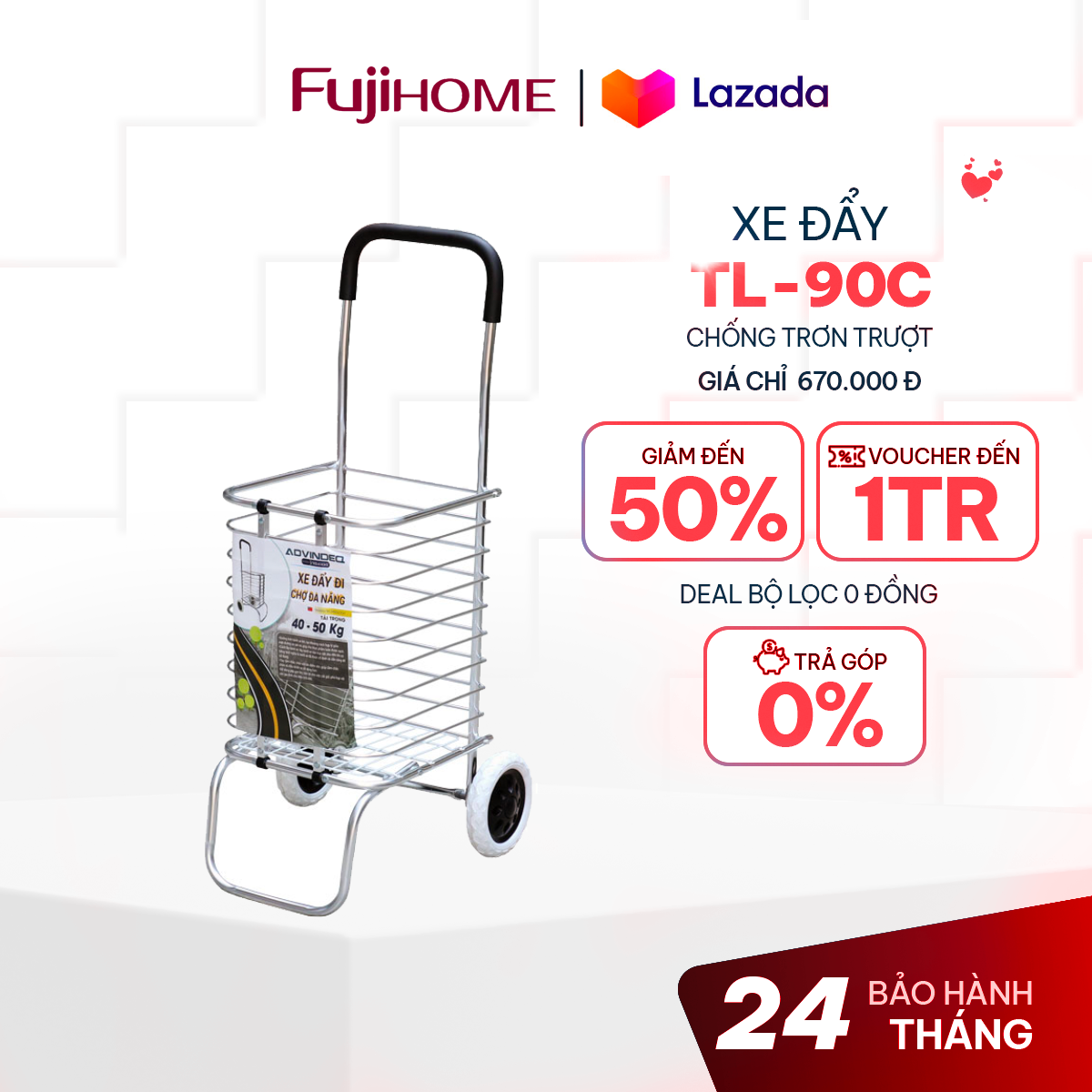 Xe kéo đi chợ gấp gọn 2 bánh ADVINDEQ TL-90C, xe đẩy kéo hàng đi chợ gấp gọn nhẹ mini siêu thị giá rẻ