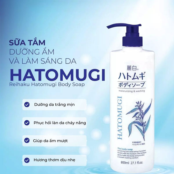 Sữa tắm dưỡng ẩm trắng da Hatomugi Nhật 800ml
