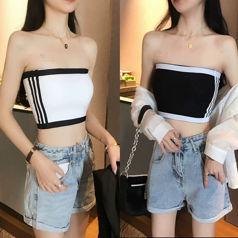 Áo ống-Áo Bra-Phối sọc trắng đen Vải su CAO CẤP mịn mát - Mút tháo rời liền khối-Ao bra-Không dây-Áo Ngực Đẹp-KingShop-Sài Gòn-Hà Nội-tphcm-HN-SG