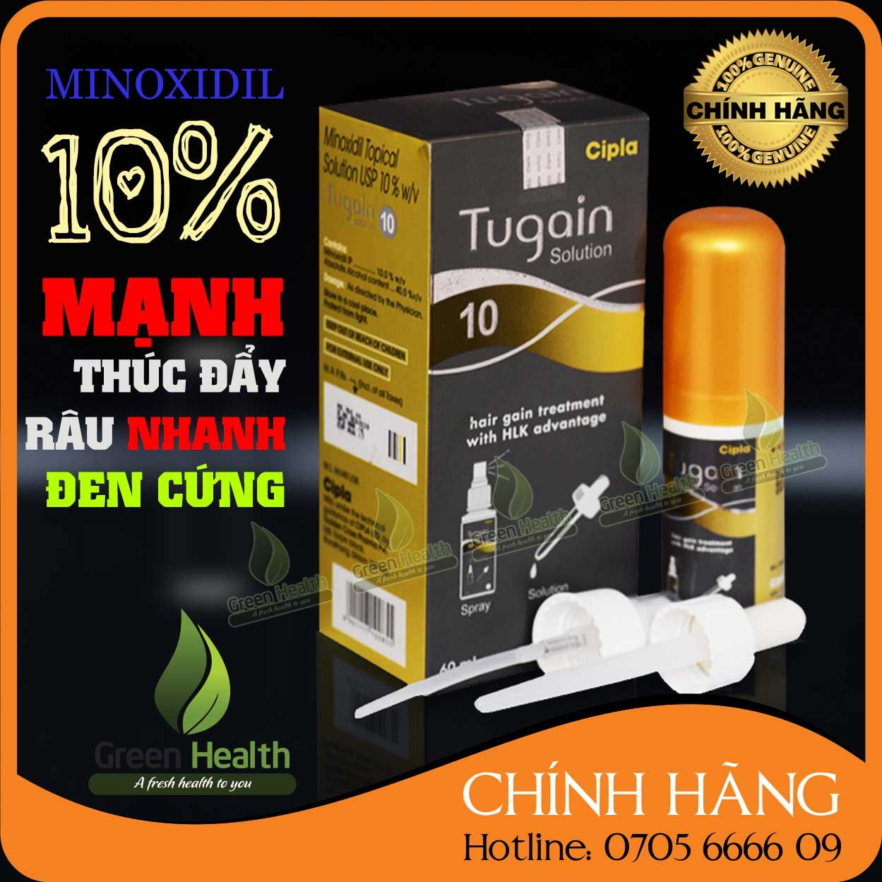 Mọc râu , mọc tóc minoxidil 10% Tugain