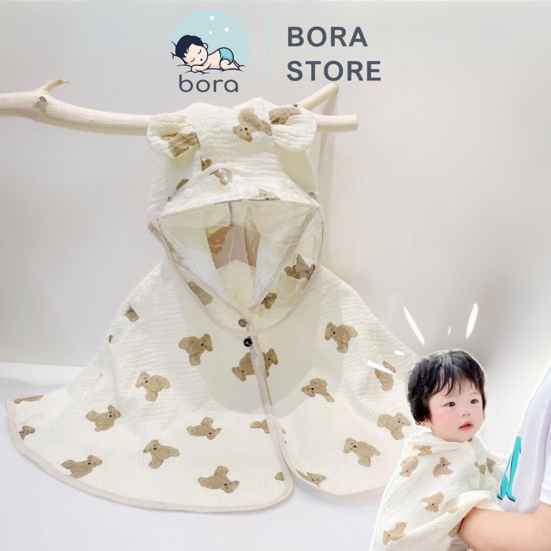 Áo choàng xô muslin 2 lớp chống nắng có kính chắn giọt bắn mềm mại, an toàn cho bé