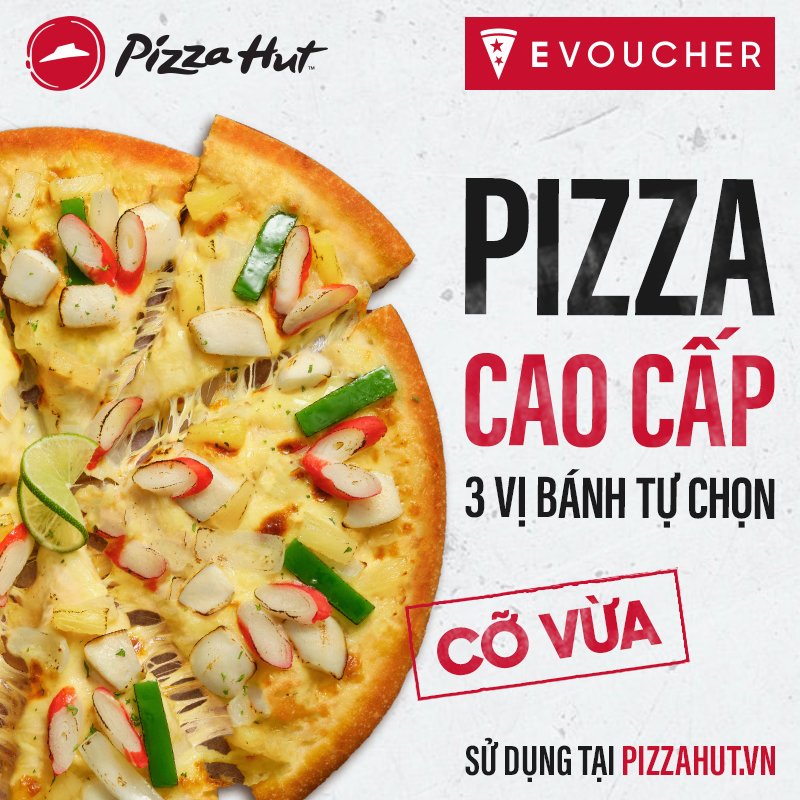 Evoucher Pizza Hut - Pizza Cao Cấp 3 Vị Bánh Tự Chọn (Cỡ Vừa)