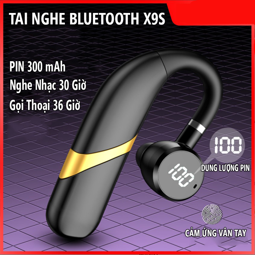 [TẶNG TAI PHỤ & GIÁ NHẪN] Tai nghe bluetooth X9S Đèn LED Báo Pin; Cảm Ứng Vân Tay - Chống Nước IPX7, Xoay 180 độ, Pin 300mAh, Nghe Nhạc, Đàm Thoại liên tục từ 8 giờ - 15 giờ (Tùy theo mức âm lượng ) - Tonoto Store