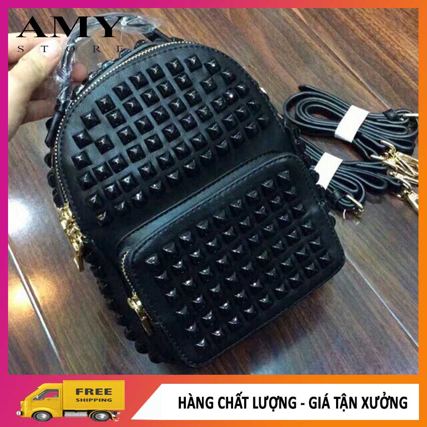 Balo nữ thời trang đinh tán full đen siêu hot mọi thời đại, balo đi chơi, balo đi học - amy store