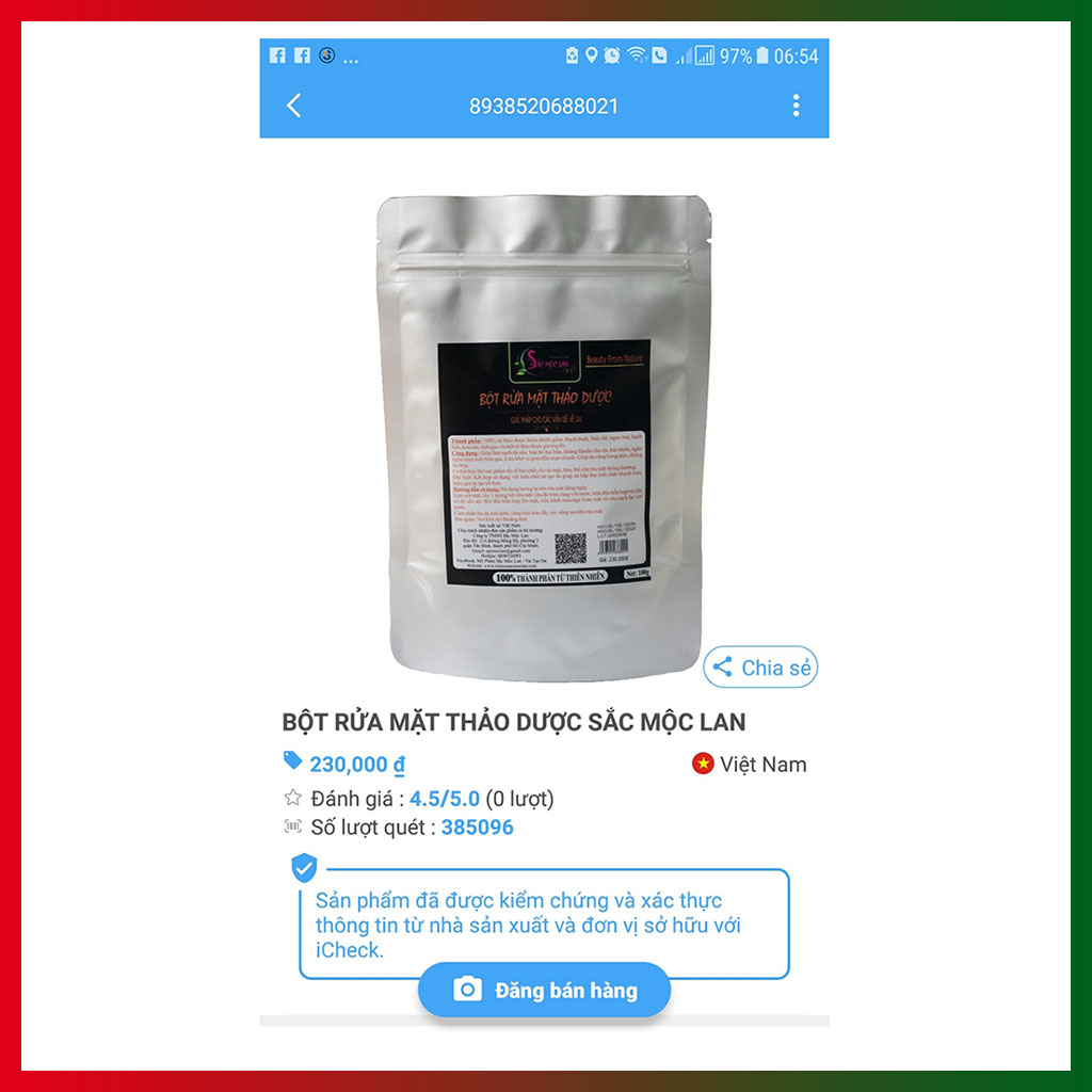 [Free Ship] Bột rửa mặt thảo dược Sắc Mộc Lan, kìm nhờn sạch sâu bên trong da.