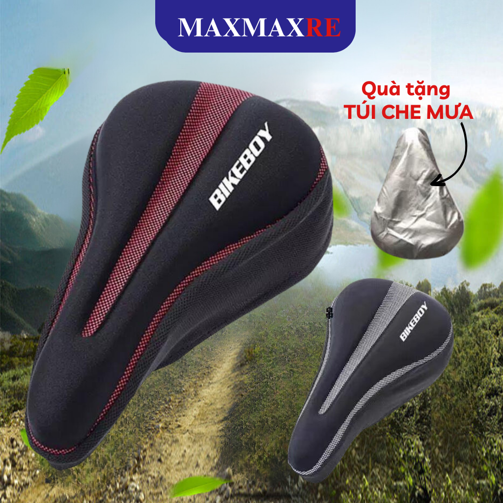 Bọc yên xe đạp thể thao Bikeboy đen viền, yên xe đạp đệm silicone êm mông