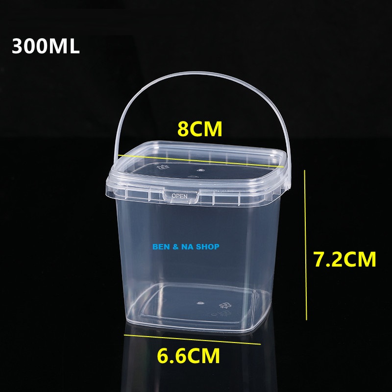Square/Round Bucket 500ml, Plastic Bucket 1000ml, Square Bucket 2000ml for Milk Tea with Handle, Milk Tea Bucket, Candy Bucket - 6