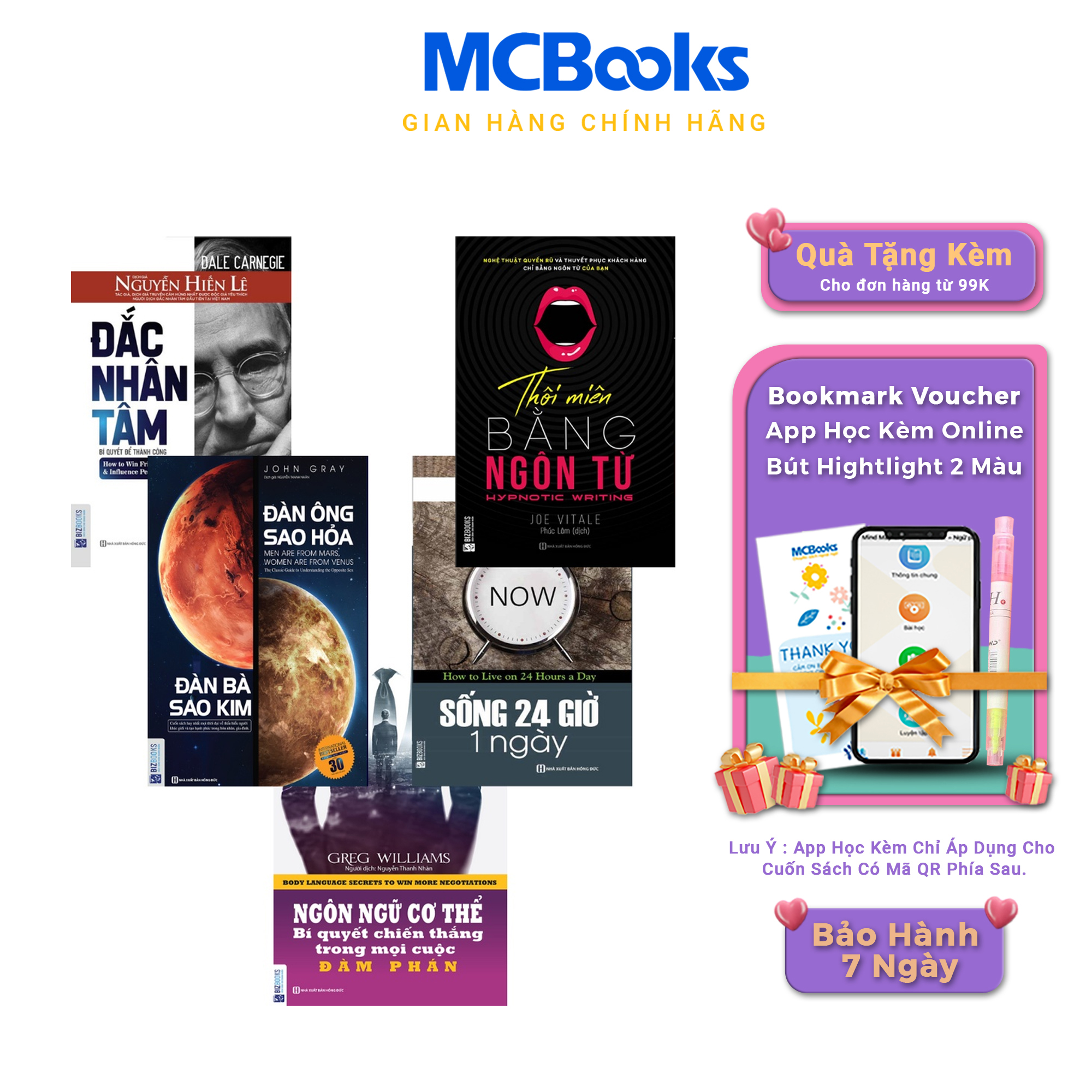 Sách - Combo Thôi Miên Bằng Ngôn Từ Đắc Nhân Tâm - Đàn Ông Sao Hỏa Đàn bà sao kim - Ngôn Ngữ Cơ Thể - sống 24 giờ 1 ngày - McBooks