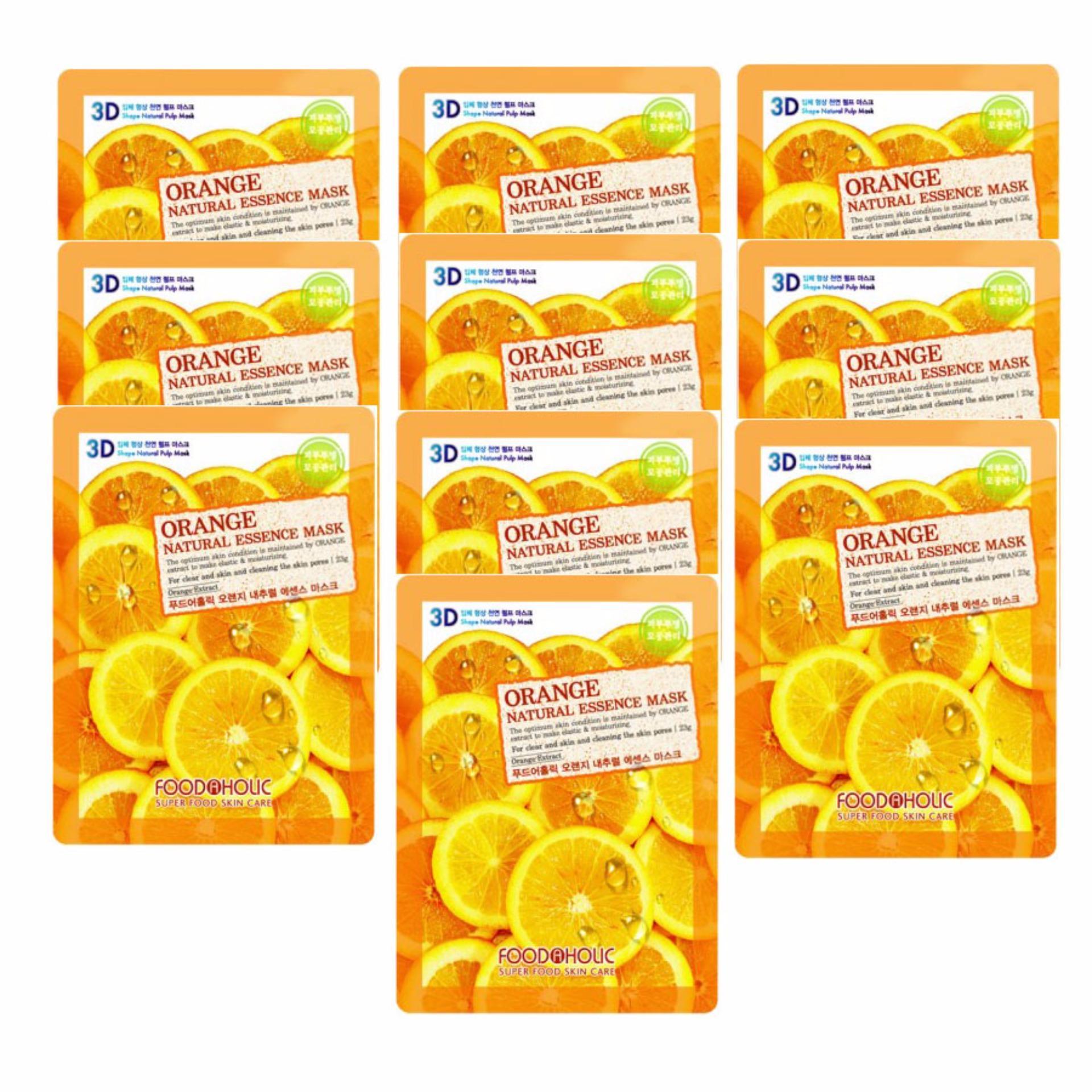 Bộ 10 mặt nạ dưỡng da mịn màng 3d foodaholic orange natural essence mask 23ml x10