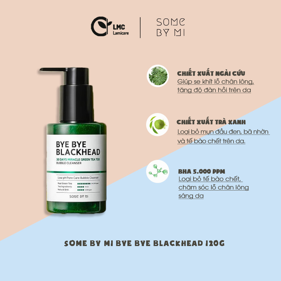 Sữa rửa mặt sủi bọt giảm làm sạch sâu giảm mụn đầu đen Some by mi bye bye blackhead 120g