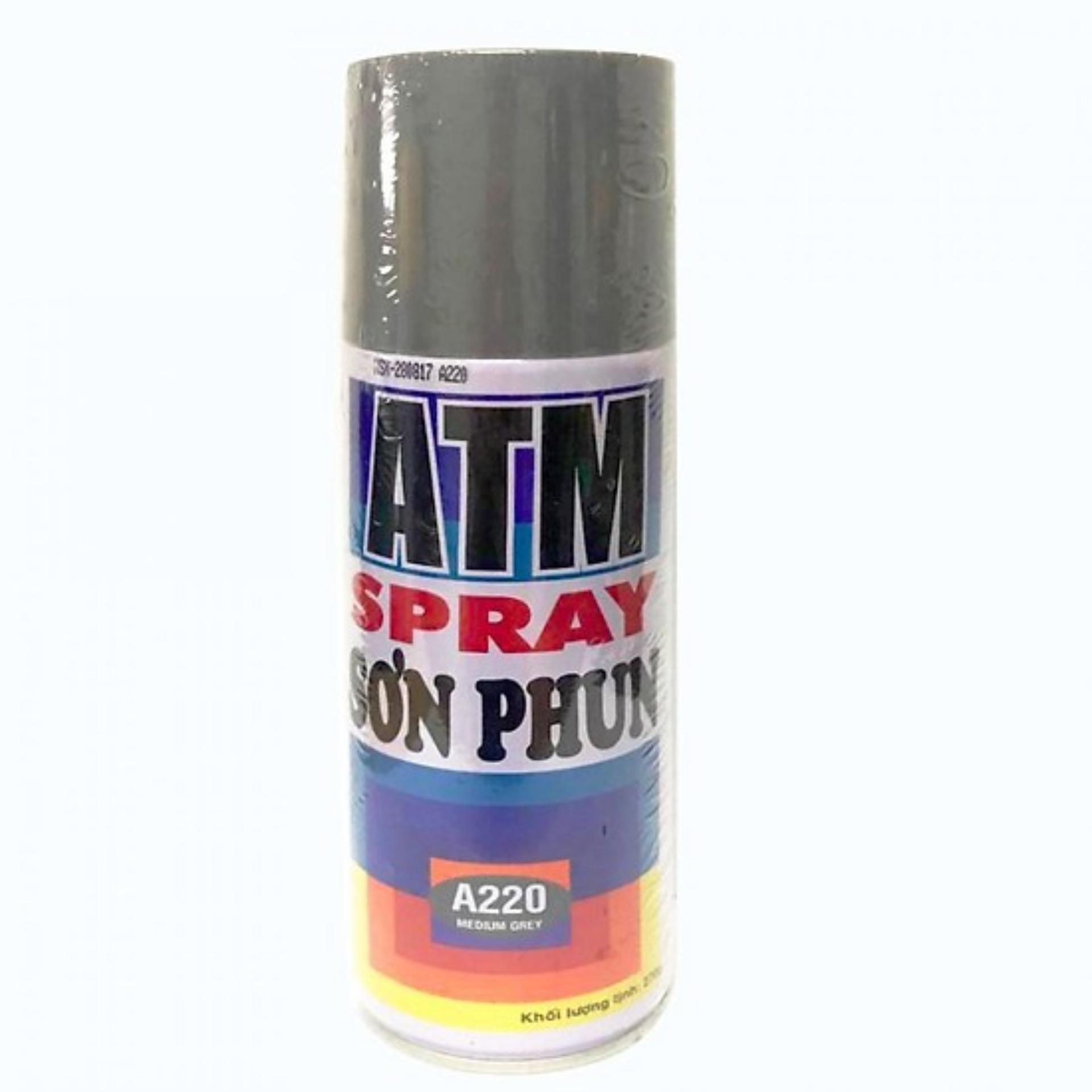Sơn xịt màu pha sẵn atm a220 400ml màu ghi thường .