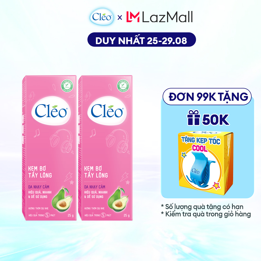 Combo 2 kem tẩy lông nách Cléo dành cho da nhạy cảm, an toàn, hiệu quả, không đau rát 25gx2
