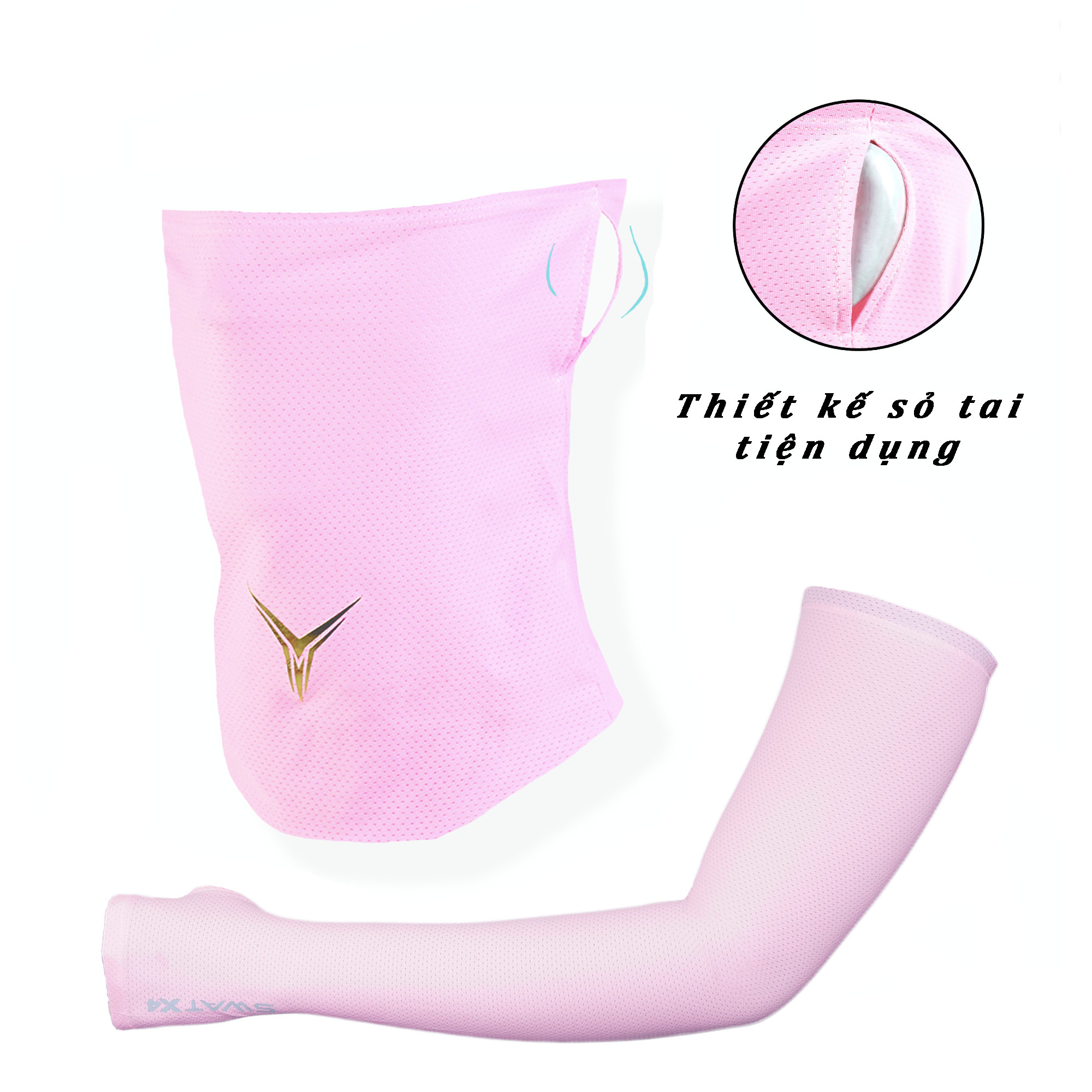 Combo màu hồng < > khăn JARVAN III xỏ tai và ống tay X4 xỏ ngón chống