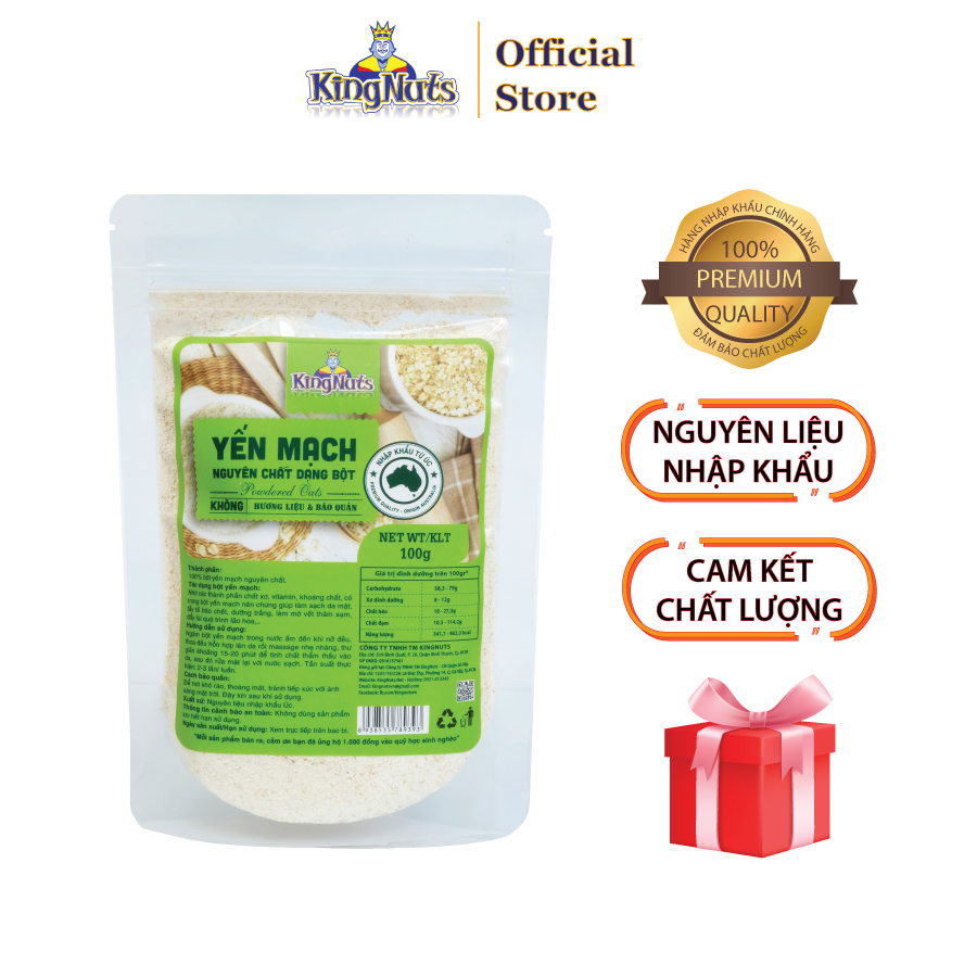Bột yến mạch KingNuts 100g, 500g - Sản phẩm bột yến mạch nguyên cám, làm bánh, đắp mặt, giảm cân, cho bé ăn dặm
