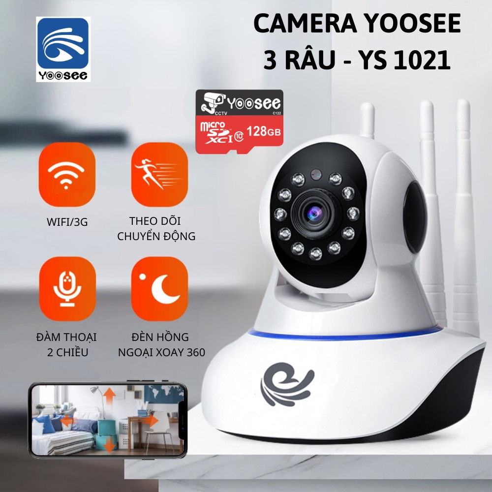 Camera Wifi thông minh 3 Râu YOOSEE YS-1021 FULL HD 2.0MP 1920x1080p, Xoay Theo Chuyển Động, hồng ngoại lưu trữ dữ liệu