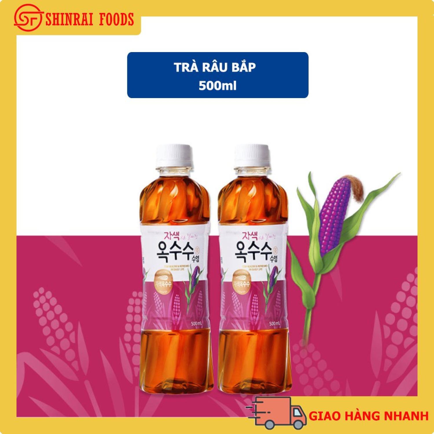 Trà Woongjin râu bắp & trà khúng khéng mát gan giải nhiệt Hàn Quốc- chai 500ml