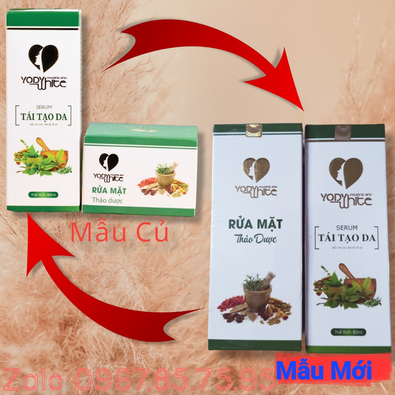 Combo Serum thảo dược Tái tạo da + Bột rửa mặt thảo dược Yody White Phương Anh sạch mụn nám tàn nhang