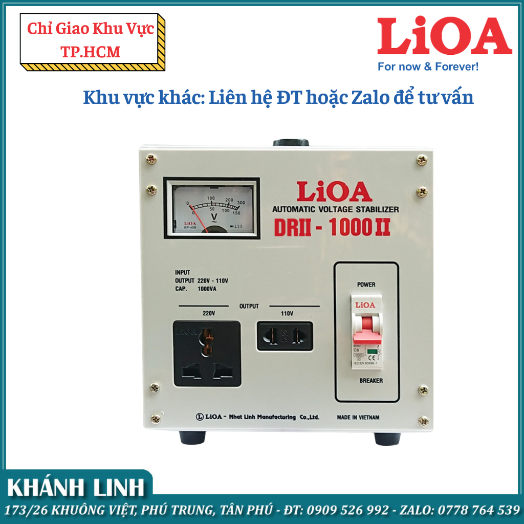 Ổn áp 1 pha lioa drii-1000 ii 1.0kva điện áp vào 50v - 250v