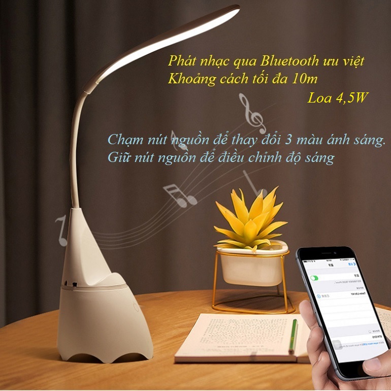 Đèn Bàn Học, Đọc Sách Cảm Ứng Tích Điện 3 Chế Độ Sáng kèm Loa Bluetooth Cao Cấp - Đèn led, Đèn học Cảm ứng Chống cận thị