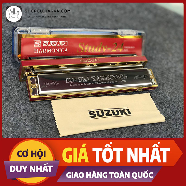 Kèn harmonica tremolo suzuki study 24 key c - thổi được rất nhiều bài - kèm thêm vải nhung lau kèn - shop guitar vn store