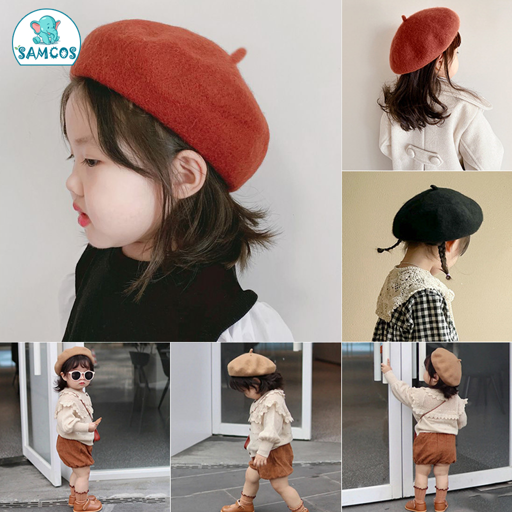 Mũ nồi cho bé, mũ beret dạ có dây điều chỉnh vòng đầu cho bé 2-8 tuổi SamCos