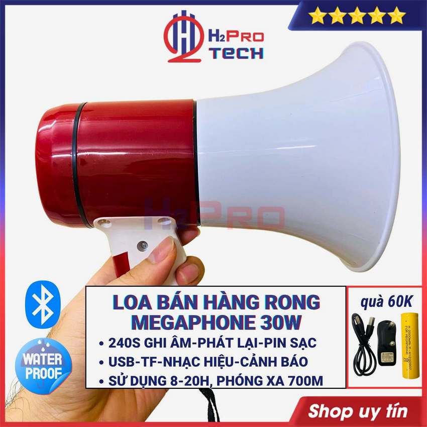 Loa bán hàng rong cầm tay công suất lớn 35w ghi âm, loa phóng thanh pin sạc, usb thẻ nhớ - h2pro tech