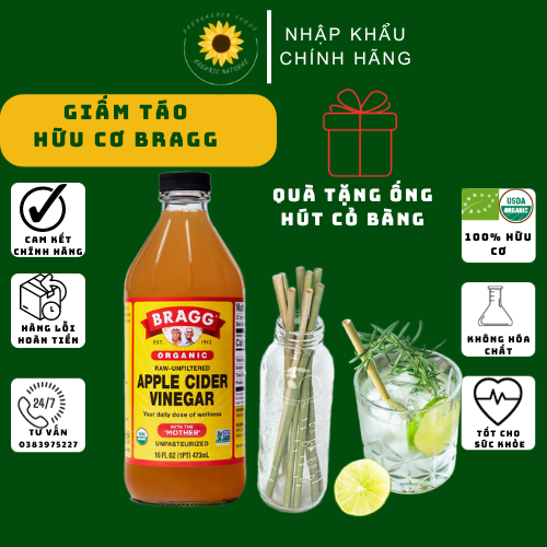 Giấm táo hữu cơ Bragg 946ml Hàng Mỹ