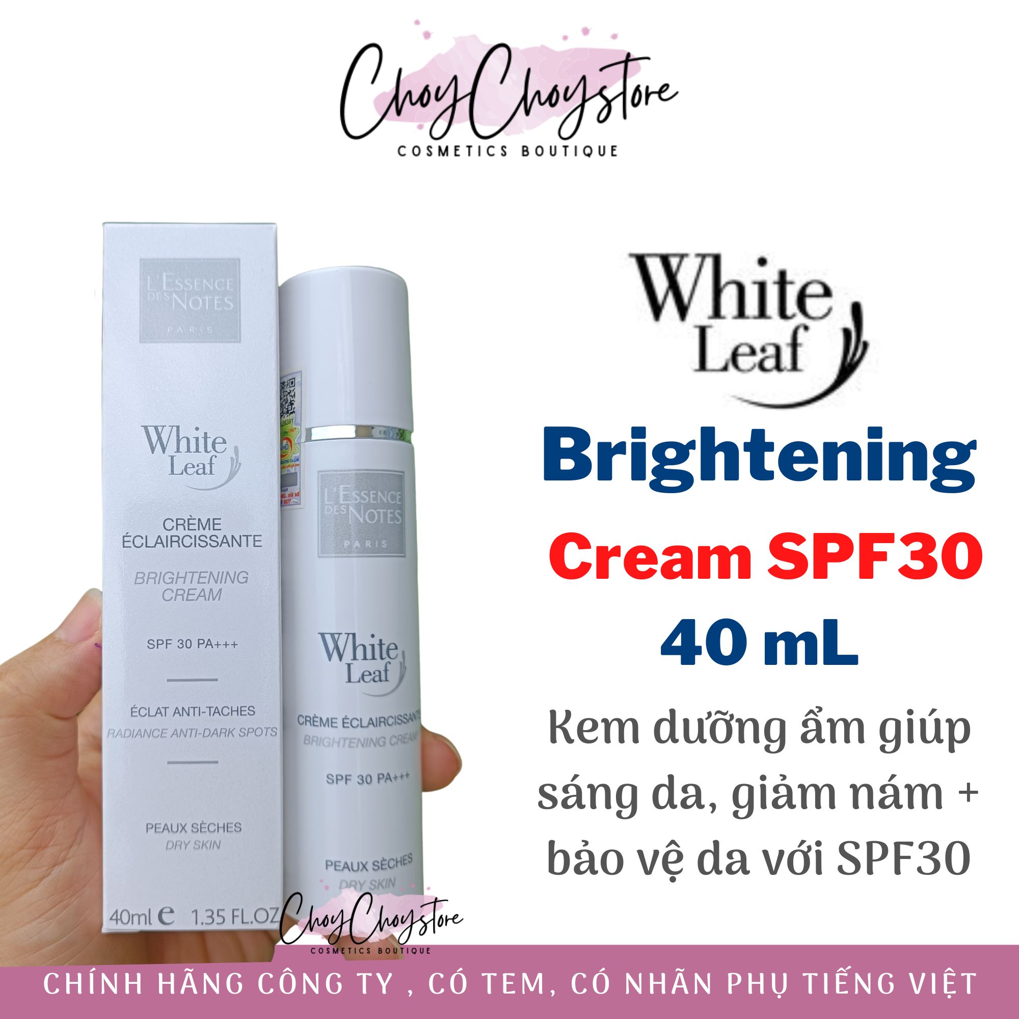 Kem Dưỡng White Leaf Brightening Cream SPF30 40mL Sáng Da, Mờ Nám (Hàng Nhập Khẩu)