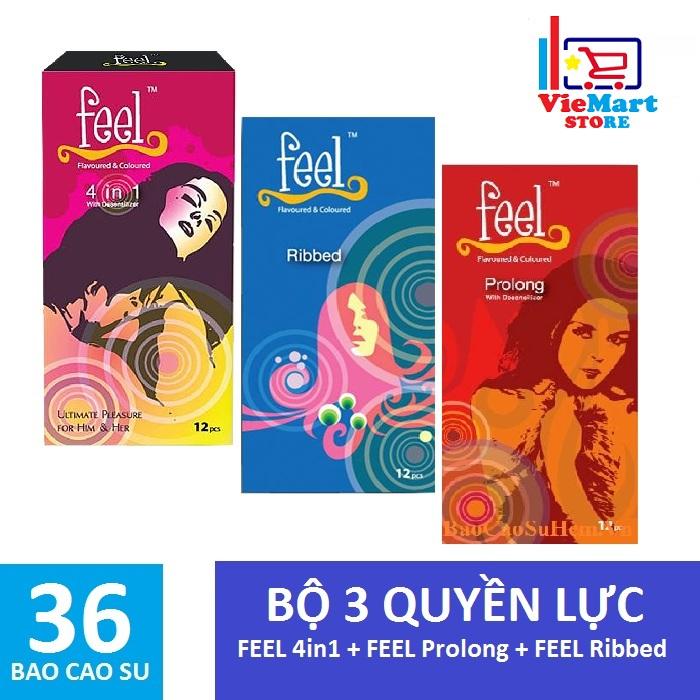 [HCM]Bộ 3 Quyền Lực Bao cao su Feel 4in1 12s + Feel 3in1 12s +  Feel Ribbed 12s - Hãng phân phối chính thức.