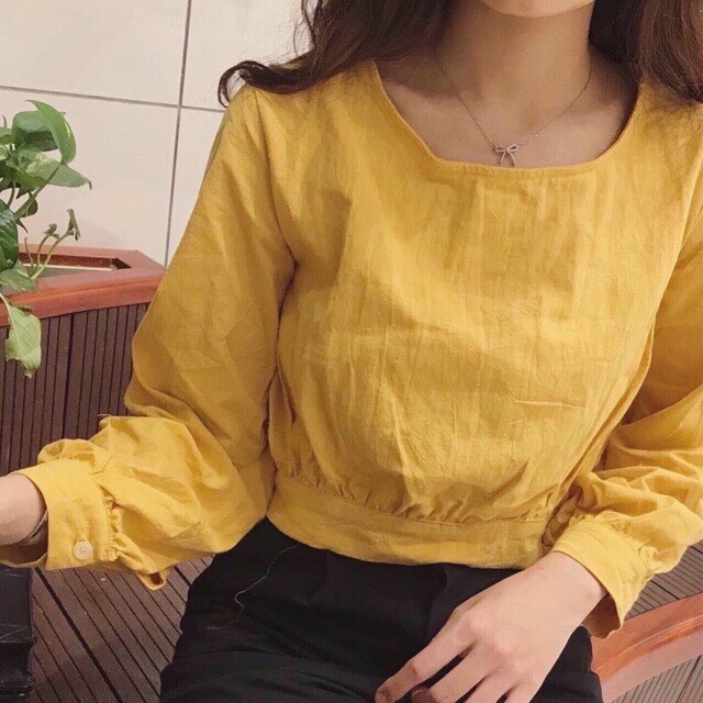 ÁO KIỂU NỮ BUỘC  NƠ SAU PHỐI TAY PHỒNG SIÊU XINH G374