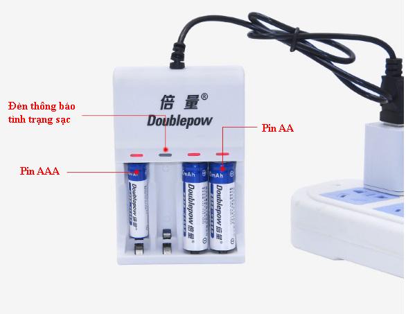 Bộ sạc 4 khe pin Double Pow 1,2V/1,5V AA/AAA (Cổng USB)