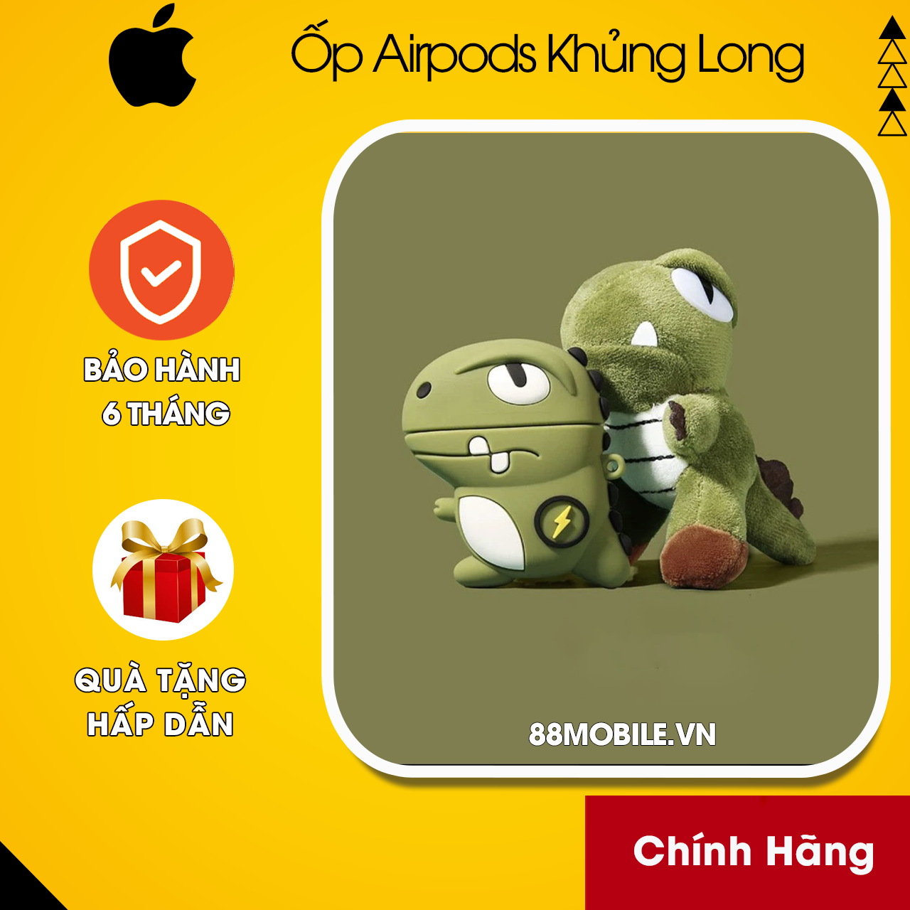 Vỏ Ốp Airpod Case 1/2/Pro chống va đập ốp airpod siêu dễ thương Khủng Long
