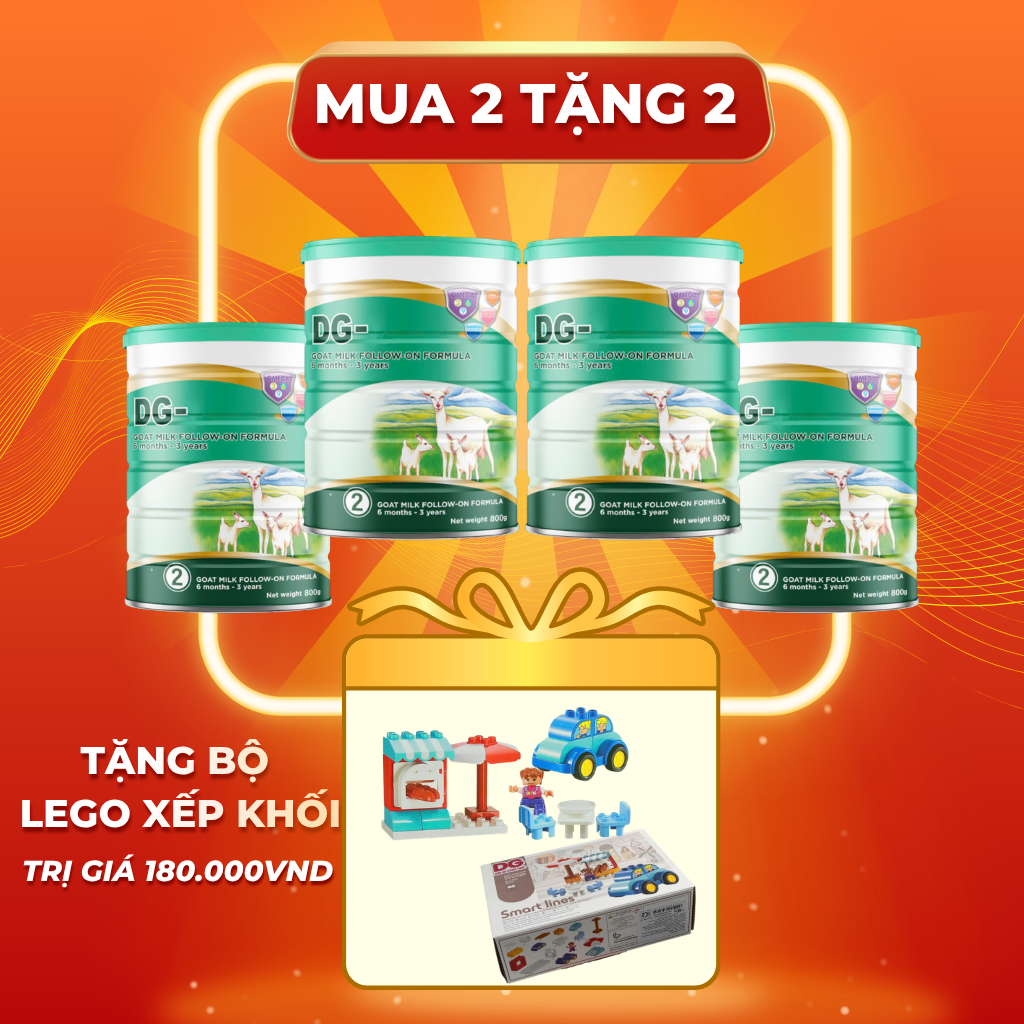 [MUA 2 TẶNG 3 + Quạt + Ly] 2 Sữa Dê Công Thức DG-2 800g (HSD: 7/2028) + Tặng 2 Sữa Dê Dg-2 (hsd 2028) + Đồ Chơi Xếp Khối