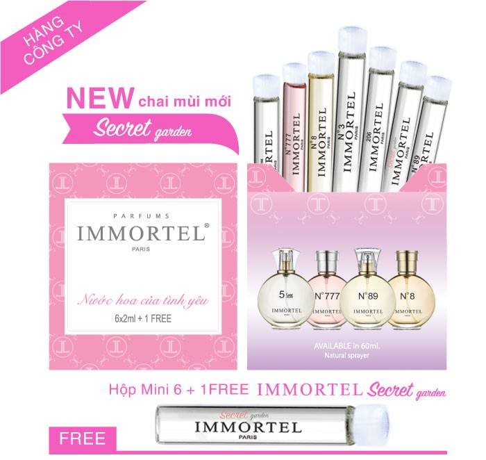 Hộp nước hoa immortel mini 6 + 1 free secret garden chai xức 2ml