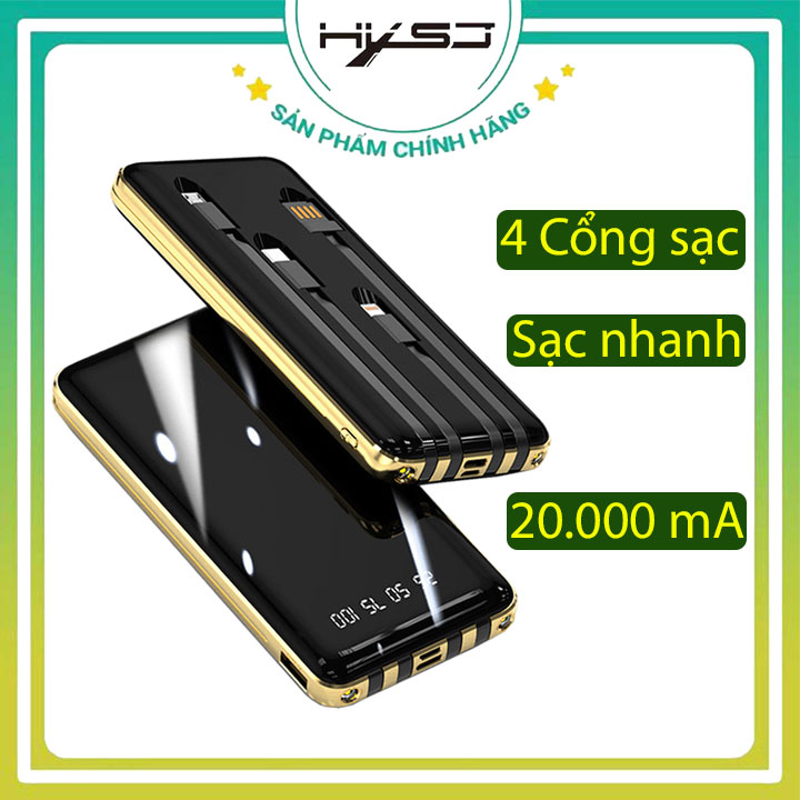 Pin sạc dự phòng HXSJ-20.000mAh Hỗ trợ sạc nhanh 2.1A, Tích hợp sẵn 4 đầu sạc chuyên dụng Micro usb, Type - C, Lightning