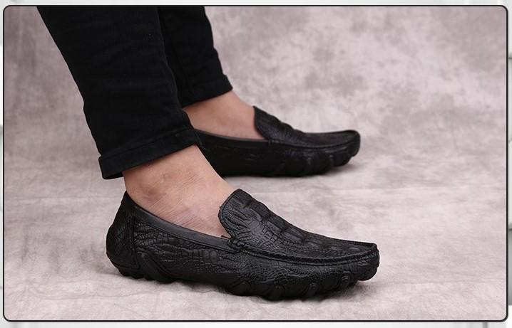 Giày Lười da bò nguyên tấm vân cá sấu GM-08