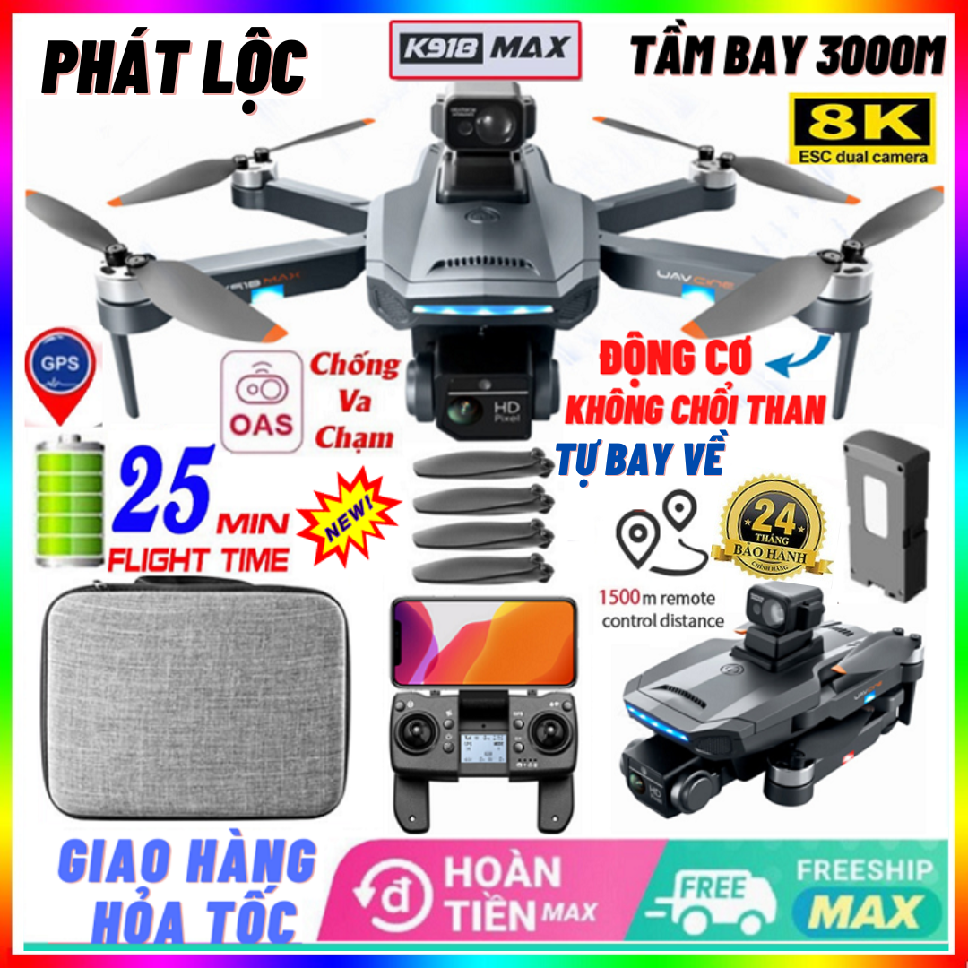 Fly cam giá rẻ K918 Max G.P.S - Máy Bay Điều Khiển Từ Xa 4 Cánh - Flaycam - Máy Bay Flycam - Lai Cam Điều Khiển Từ Xa - Playcam - Fly camera 4k - Play camera chất hơn s91, sjrc f11s 4k pro, mavic 3 pro, drone p8, k101 max