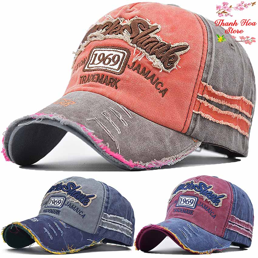 Mũ lưỡi trai nam nữ chất cao cấp, thời trang thể thao đẹp, cá tính, giá rẻ (màu xanh, đỏ, vàng) - Nón kết jean rách, bụi, chất, ngầu [thanhhoa.store]