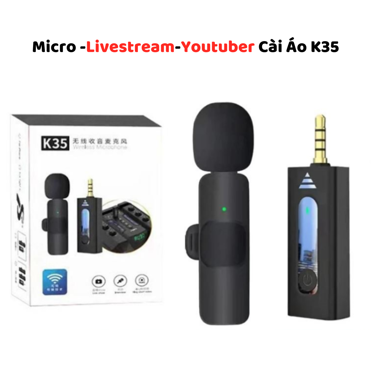 Micro thu âm không dây cài áo K35 khử tiếng ồn để livetream phát trực tiếp quay video cổng jack 3.5mm trợ giảng