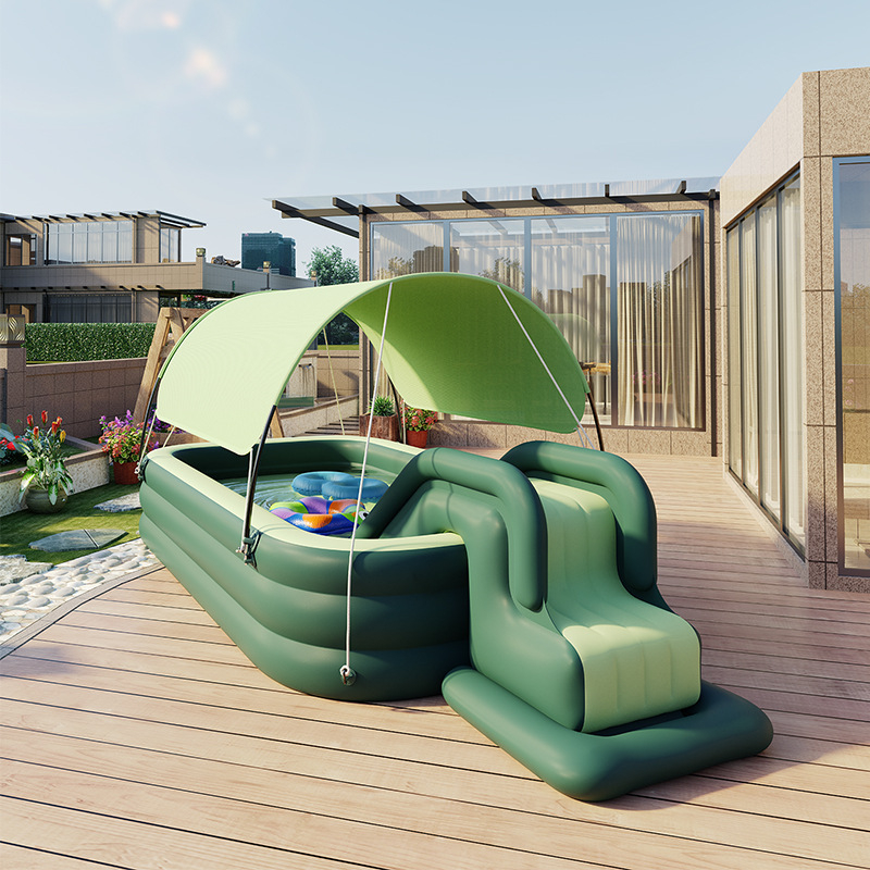 Hồ bơi trẻ em, Hồ bơi trẻ em có cầu trượt và mái che - Bể bơi cho bé tại nhà, Loại dày, chống trơn, chống trượt, Đủ kích thước 3m, 2m6
