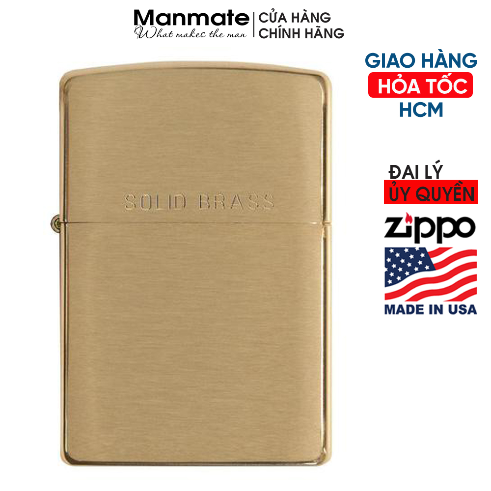 Zippo Brushed Solid Brass  (made in USA) tem đỏ, chính hãng Mỹ - Manmate (không bao gồm xăng)