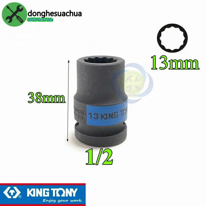 Tuýp 13mm 1/2 kingtony 453013m loại ngắn 12 cạnh màu đen