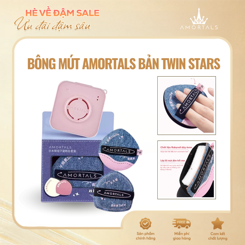  Bông Mút Trang Điểm Amortals Twin Stars Mút Đánh Nền Cao Cấp Thoáng Khí Đàn Hồi Kèm Hộp Đựng 